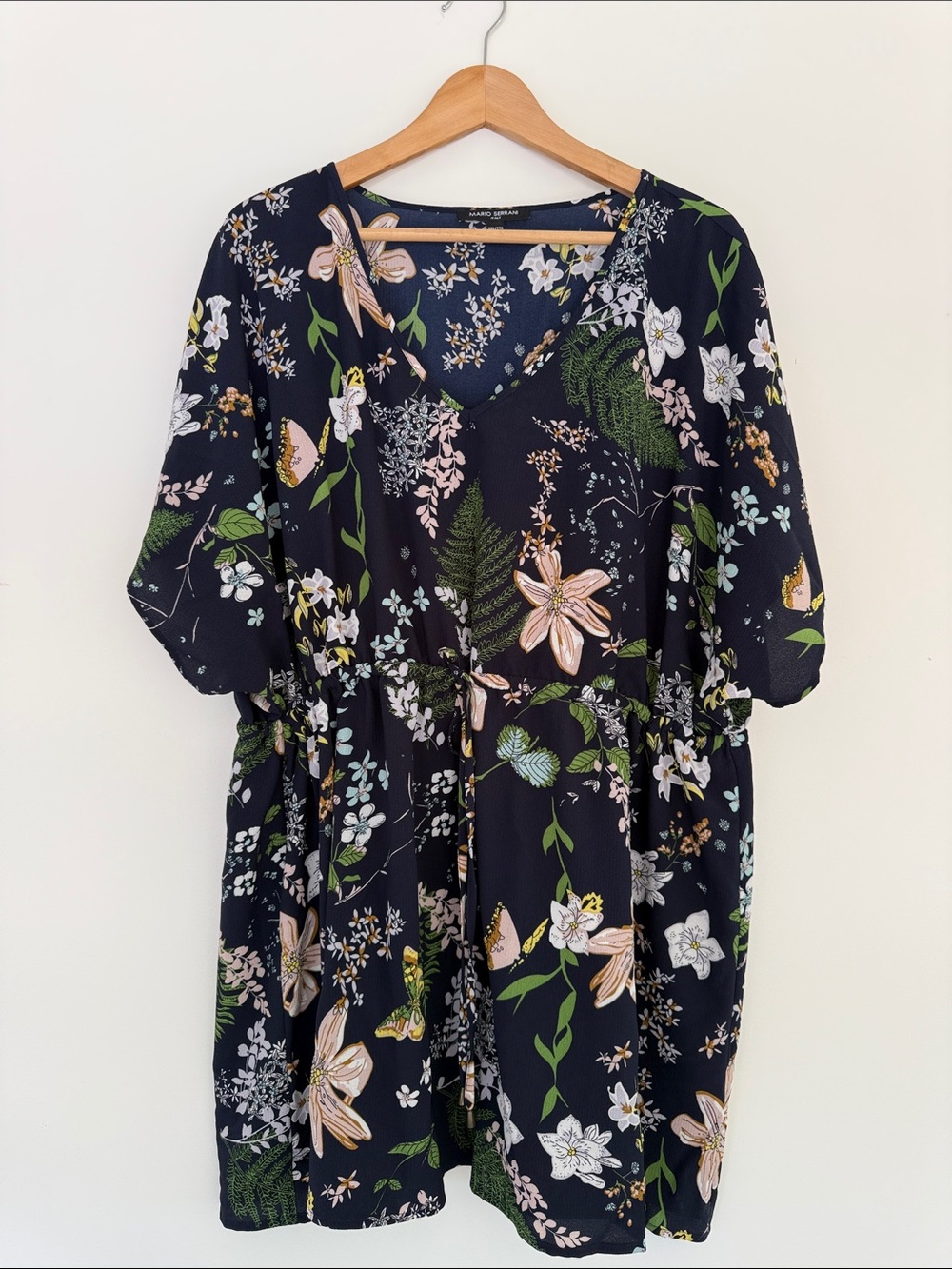 Mario Serrani Navy Floral V-Neck Drawstring Tunic
